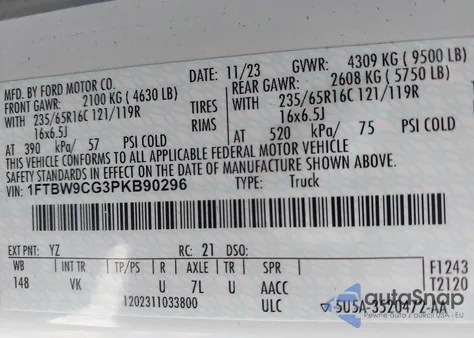 2023 Ford Transit-350 from USA, damaged, VIN 1FTBW9CG3PKB90296